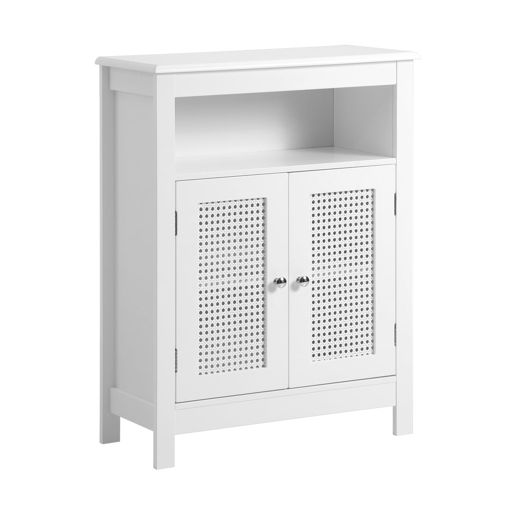 Oikiture Bathroom Cabinet Two Rattan Door White-Bathroom Cabinets-PEROZ Accessories