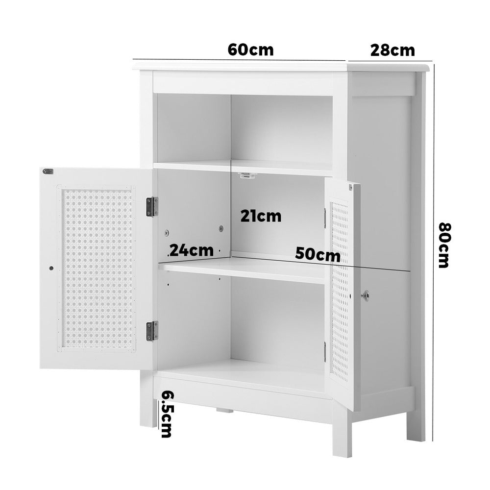 Oikiture Bathroom Cabinet Two Rattan Door White-Bathroom Cabinets-PEROZ Accessories