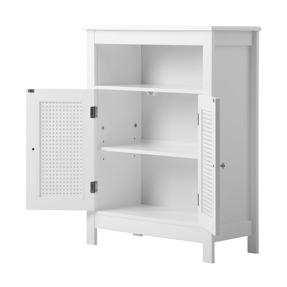 Oikiture Bathroom Cabinet Two Rattan Door White-Bathroom Cabinets-PEROZ Accessories