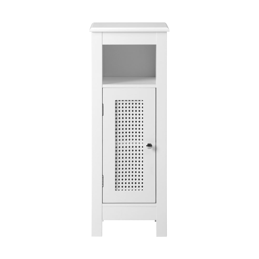 Oikiture Bathroom Cabinet Floor Cupboard Slim Laundry Storage Rattan Door White-Bathroom Cabinet-PEROZ Accessories
