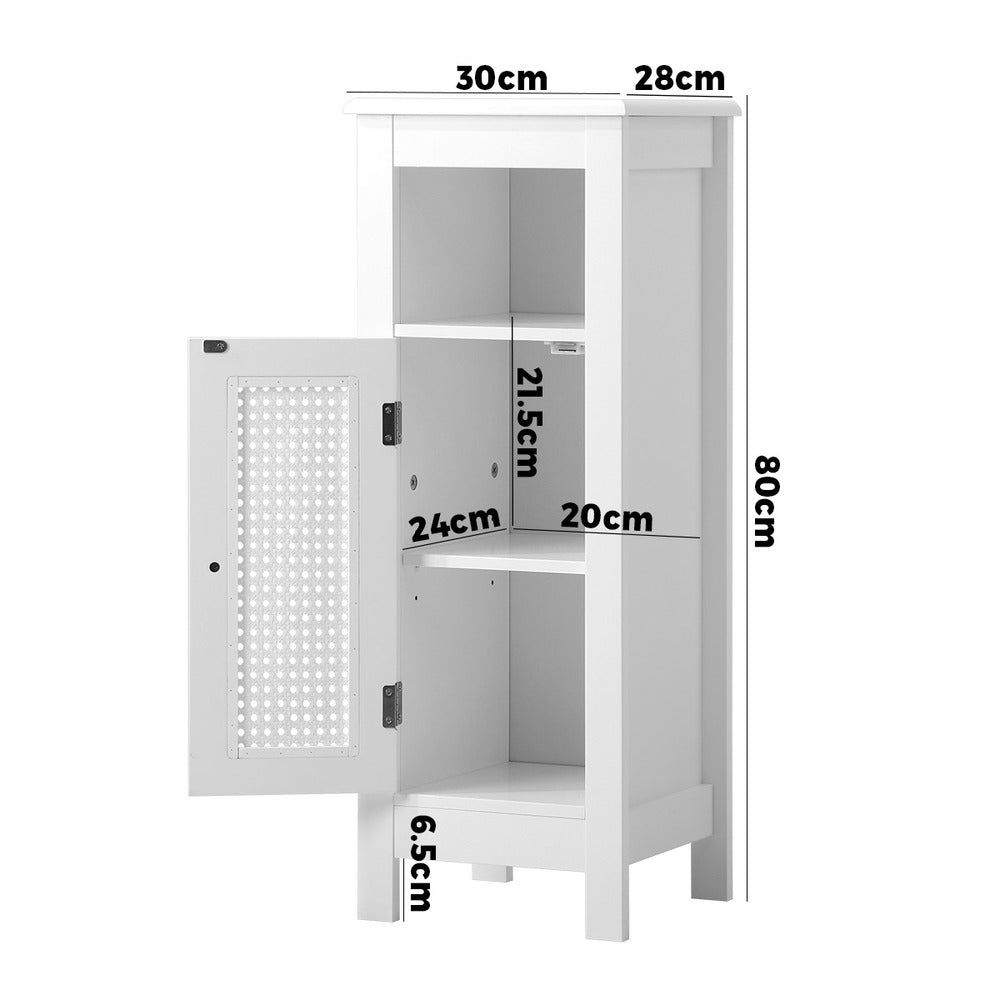 Oikiture Bathroom Cabinet Floor Cupboard Slim Laundry Storage Rattan Door White-Bathroom Cabinet-PEROZ Accessories