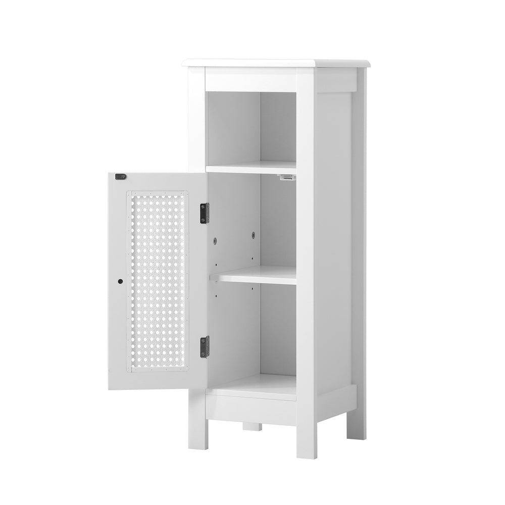 Oikiture Bathroom Cabinet Floor Cupboard Slim Laundry Storage Rattan Door White-Bathroom Cabinet-PEROZ Accessories