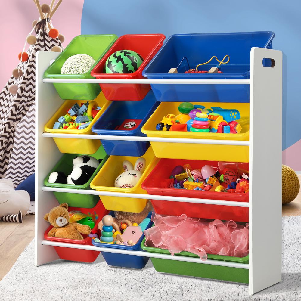 Oikiture Kids Toy Box Organiser 12 Bins Display Shelf Storage Rack Drawer-Kid Storage-PEROZ Accessories