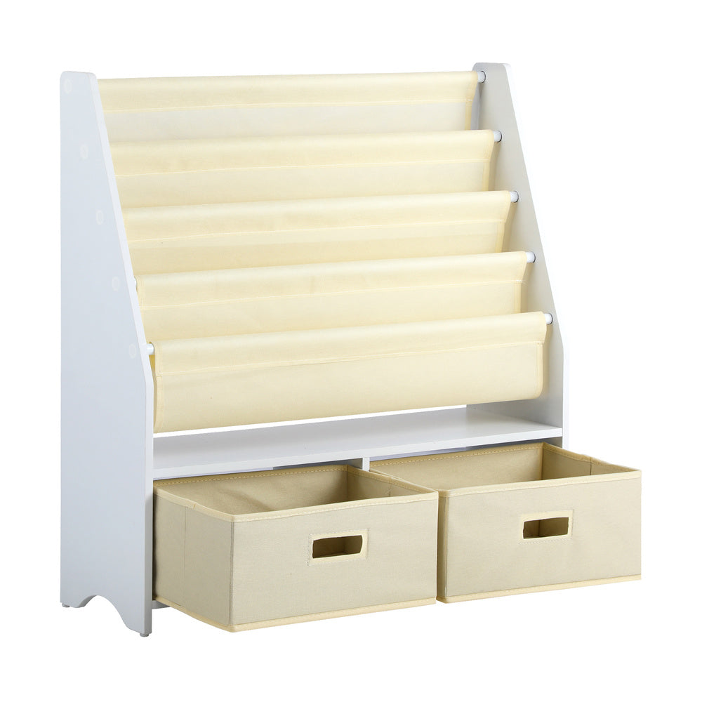 Oikiture 4 Tier Kids Bookshelf Bookcase with 2 Drawers Children Toy Storage Cabinet-Storage Cabinet-PEROZ Accessories