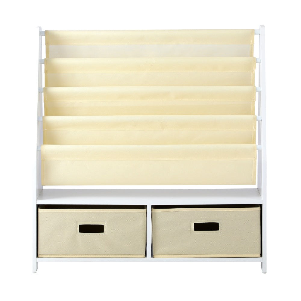Oikiture 4 Tier Kids Bookshelf Bookcase with 2 Drawers Children Toy Storage Cabinet-Storage Cabinet-PEROZ Accessories