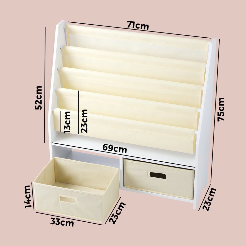 Oikiture 4 Tier Kids Bookshelf Bookcase with 2 Drawers Children Toy Storage Cabinet-Storage Cabinet-PEROZ Accessories
