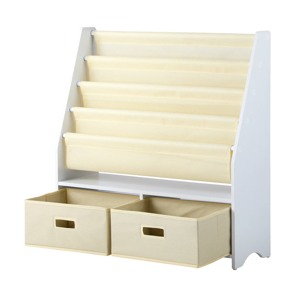 Oikiture 4 Tier Kids Bookshelf Bookcase with 2 Drawers Children Toy Storage Cabinet-Storage Cabinet-PEROZ Accessories