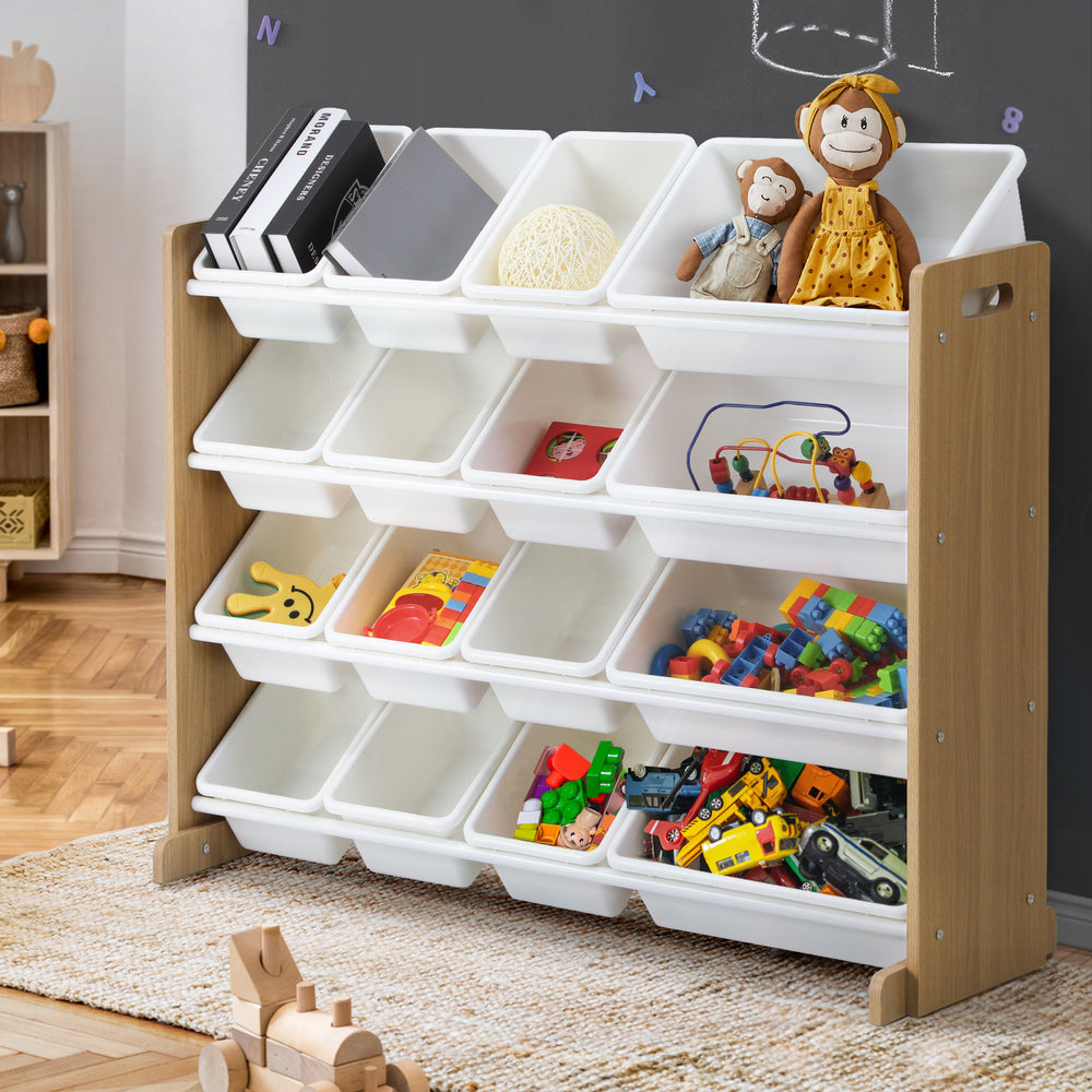 Oikiture 16 Bins 4-Tier Kids Toy Organiser Storage Rack-Kid Storage-PEROZ Accessories
