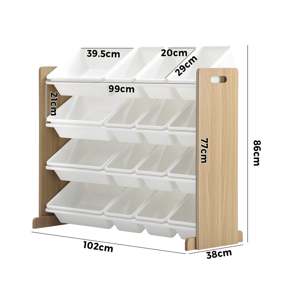 Oikiture 16 Bins 4-Tier Kids Toy Organiser Storage Rack-Kid Storage-PEROZ Accessories