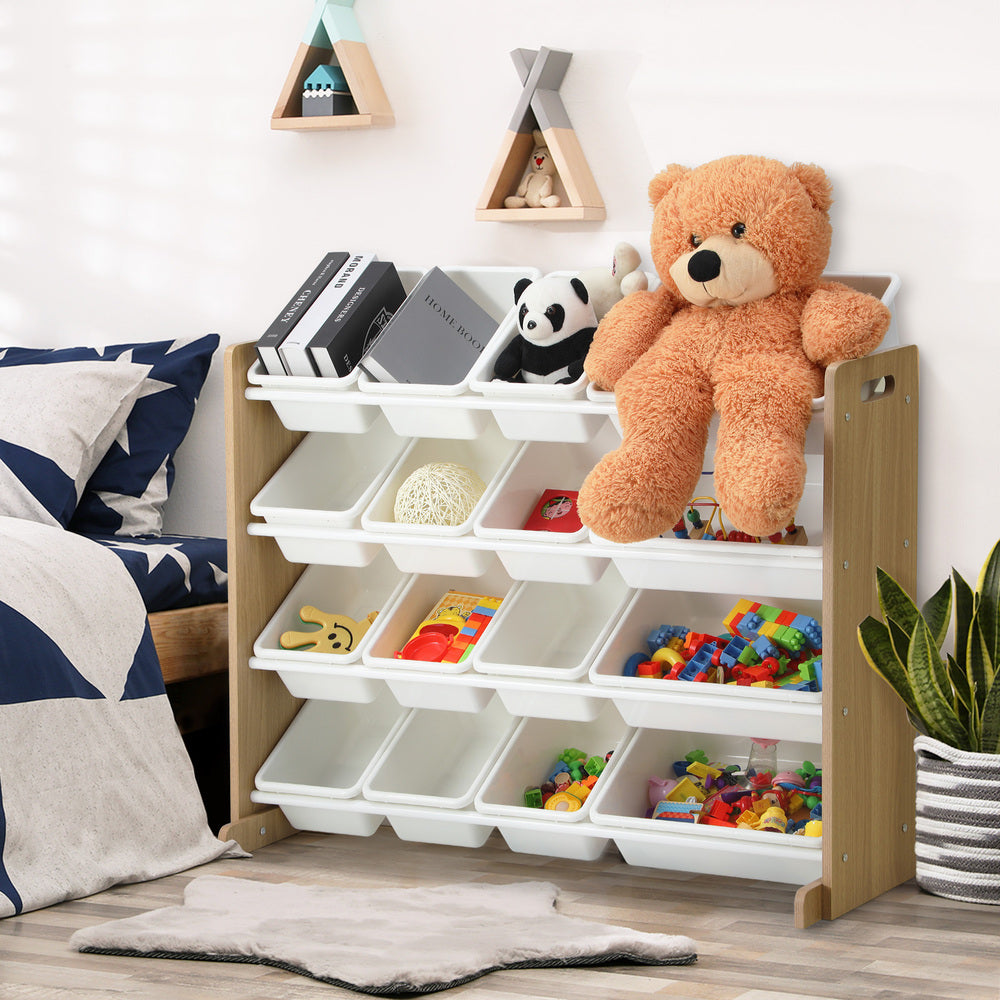 Oikiture 16 Bins 4-Tier Kids Toy Organiser Storage Rack-Kid Storage-PEROZ Accessories