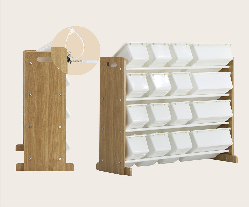 Oikiture 16 Bins 4-Tier Kids Toy Organiser Storage Rack-Kid Storage-PEROZ Accessories