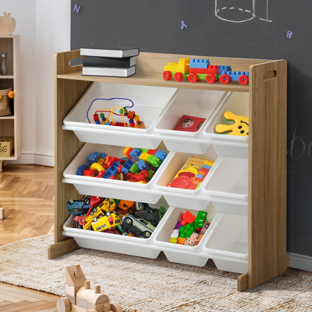Oikiture 9 Bins Kids Toy Box Organiser Display Shelf-Kid Storage-PEROZ Accessories