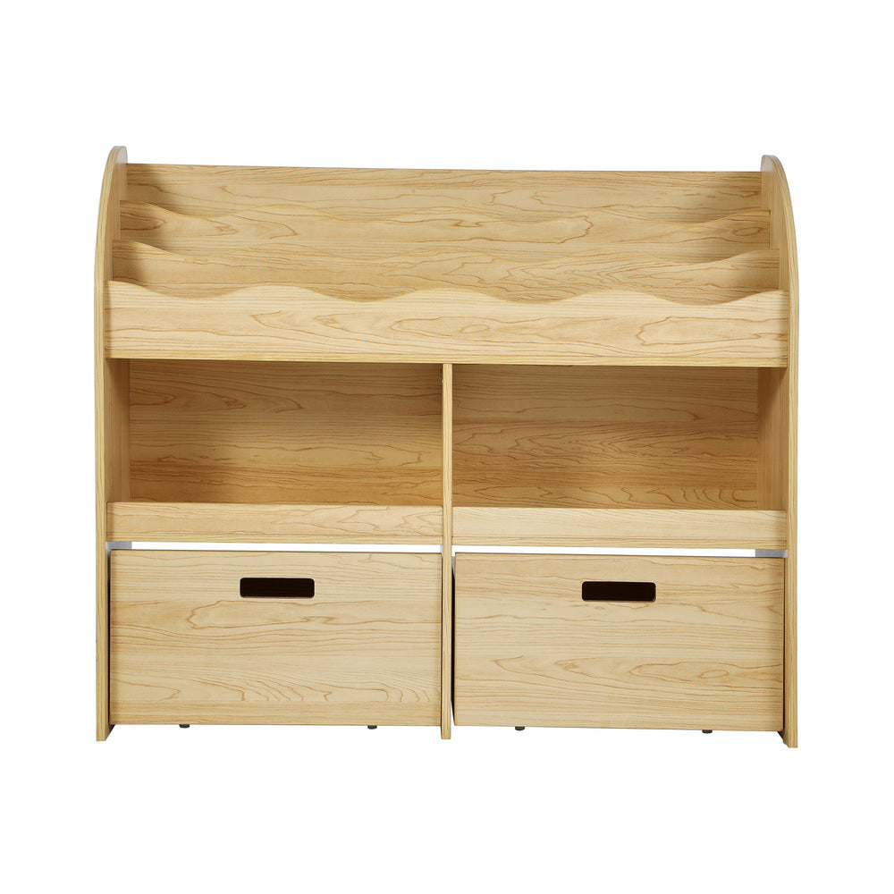 Oikiture Kids Bookshelf Toy Storage Box Organiser Display Shelf Natural-Kid Storage-PEROZ Accessories