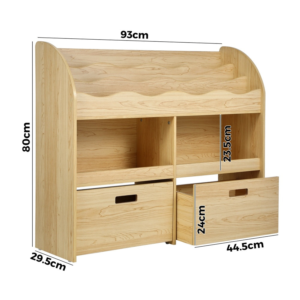 Oikiture Kids Bookshelf Toy Storage Box Organiser Display Shelf Natural-Kid Storage-PEROZ Accessories