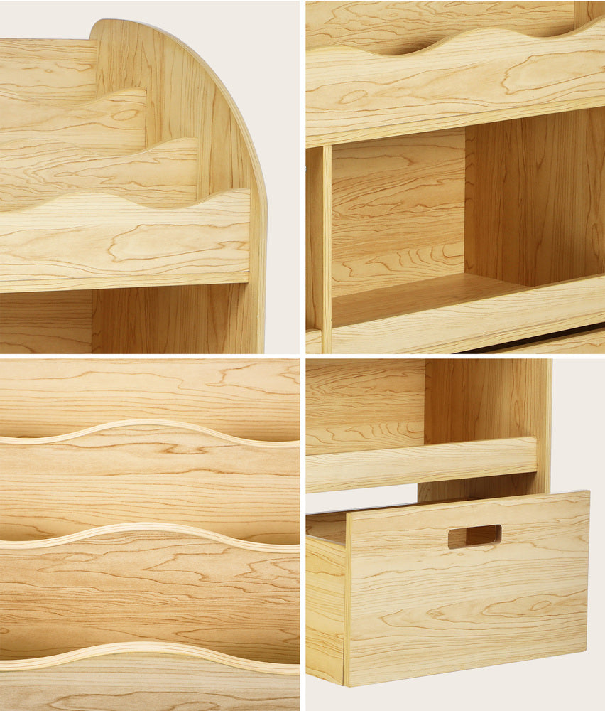 Oikiture Kids Bookshelf Toy Storage Box Organiser Display Shelf Natural-Kid Storage-PEROZ Accessories