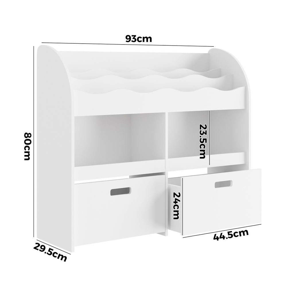 Oikiture Kids Bookshelf Toy Storage Box Organiser Display Shelf White-Kid Storage-PEROZ Accessories