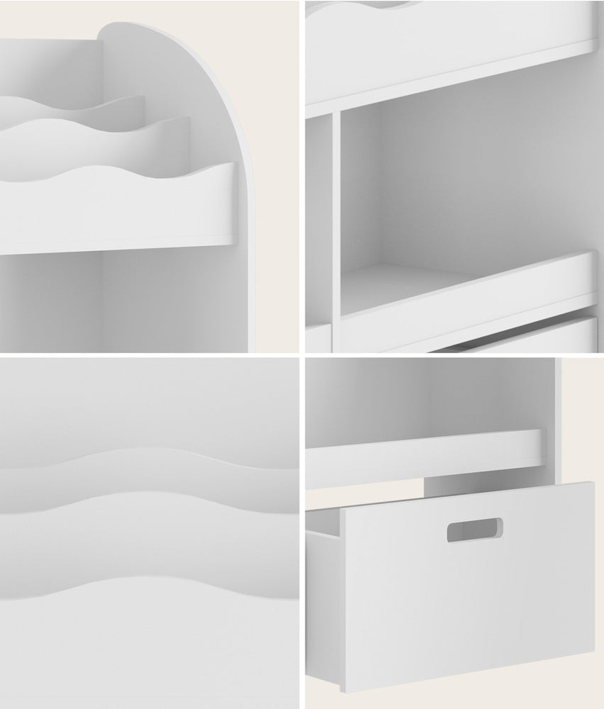 Oikiture Kids Bookshelf Toy Storage Box Organiser Display Shelf White-Kid Storage-PEROZ Accessories