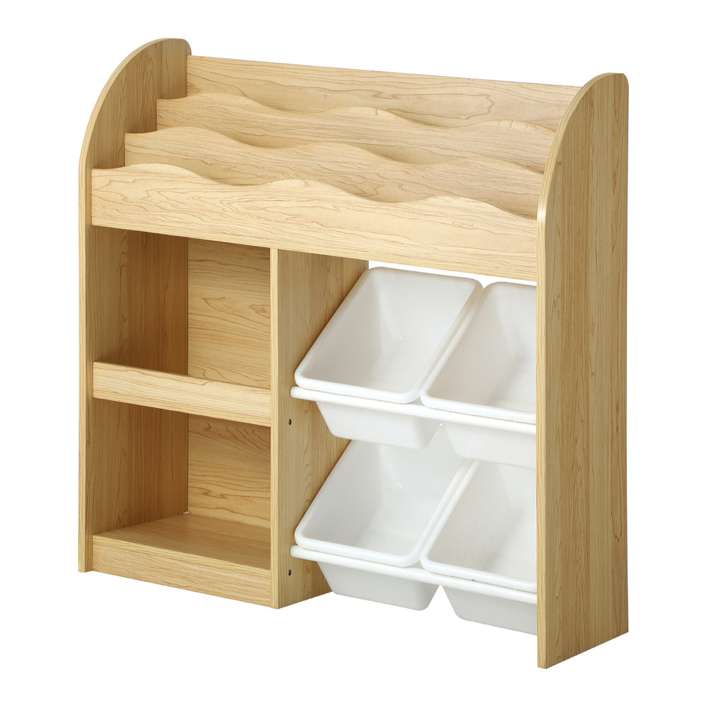 Oikiture Kids Bookshelf 4 Bins Toy Box Storage Organiser Display Shelf-Kid Storage-PEROZ Accessories