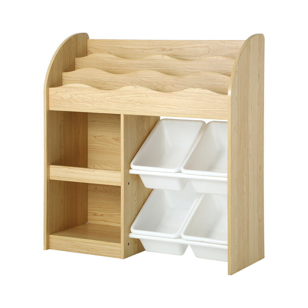 Oikiture Kids Bookshelf 4 Bins Toy Box Storage Organiser Display Shelf-Kid Storage-PEROZ Accessories