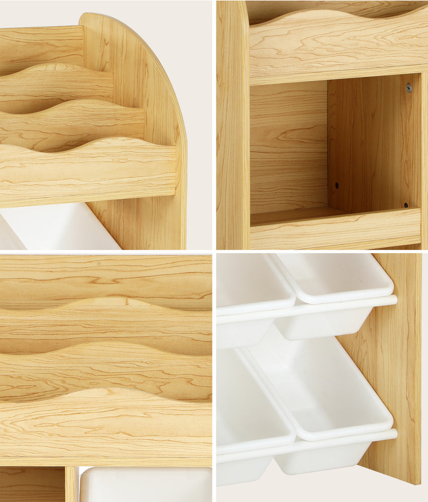 Oikiture Kids Bookshelf 4 Bins Toy Box Storage Organiser Display Shelf-Kid Storage-PEROZ Accessories