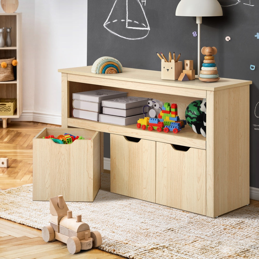 Oikiture Kids Toy Storage Cabinet With Storage Box Natural-Kid Storage-PEROZ Accessories