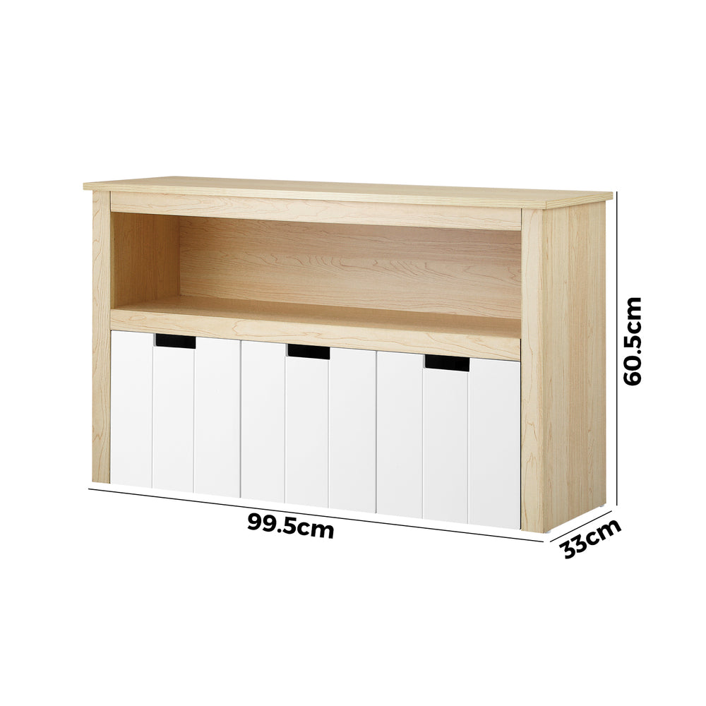 Oikiture Wooden Kids Toy Storage Cabinet Displayshelf 3 Portable Box-Kid Storage-PEROZ Accessories