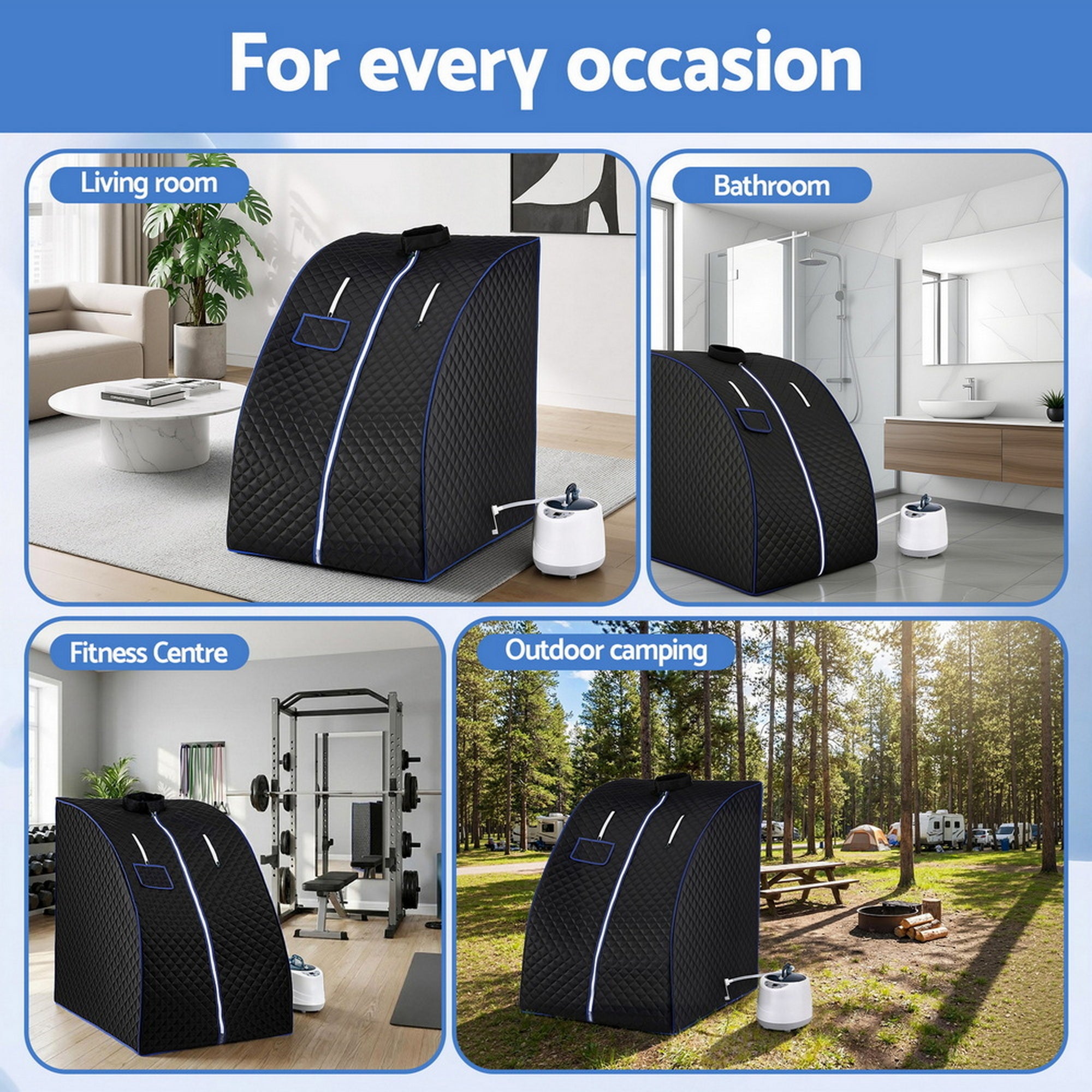 Devanti Portable Steam Sauna Tent 1000W 2L Steamer Pot Personal Home SPA Timer-Furniture > Office > Desks-PEROZ Accessories
