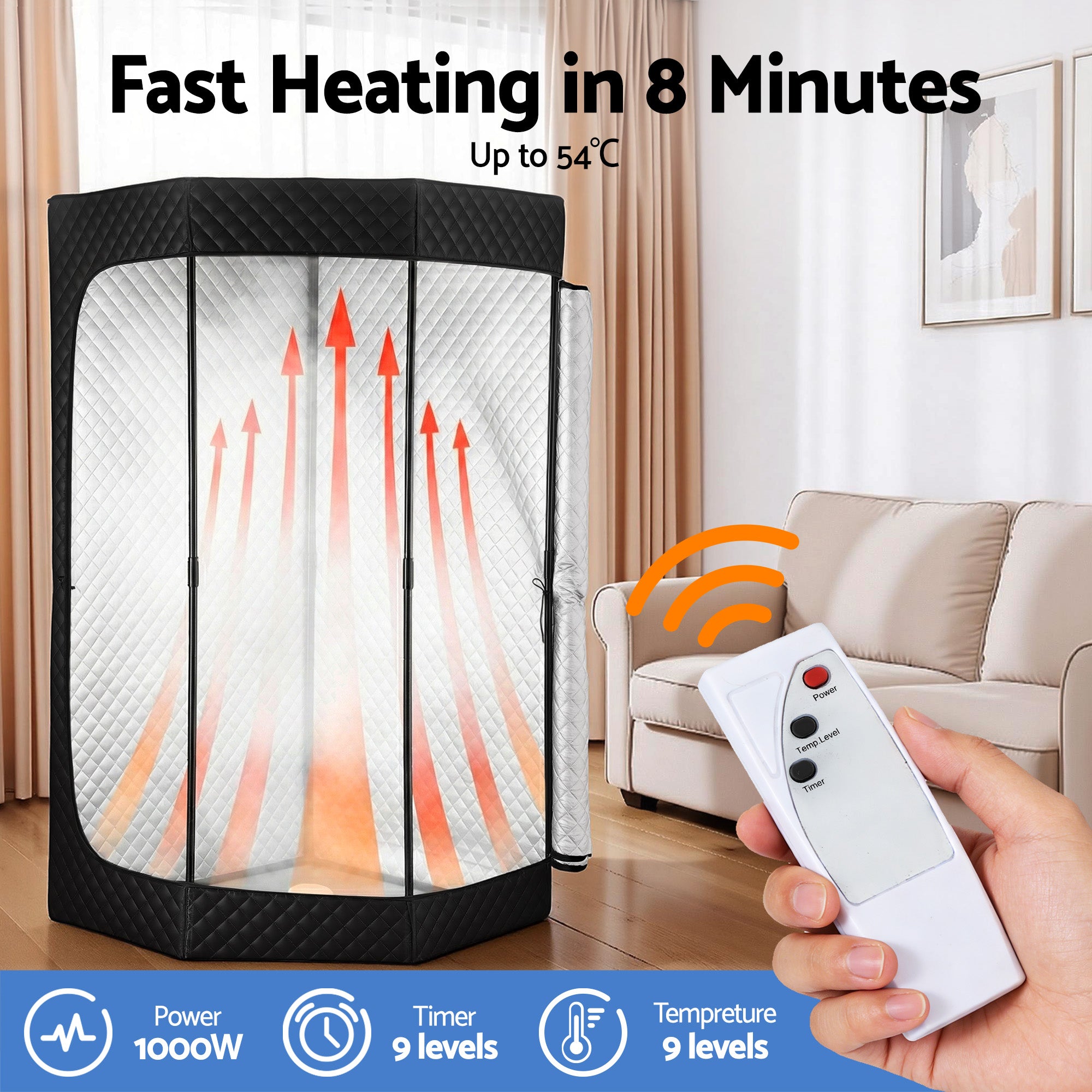 Devanti Portable Steam Sauna Tent 1000W 3L Steamer Pot Full Body Home SPA Timer-Appliances > Kitchen Appliances > Speciality Appliances-PEROZ Accessories