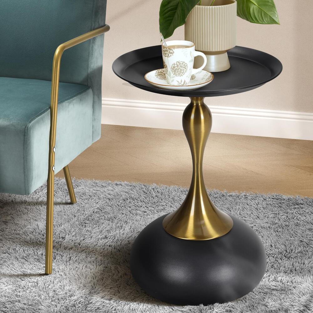 Oikiture Coffee Side Table Round Metal Black-Side Tables-PEROZ Accessories