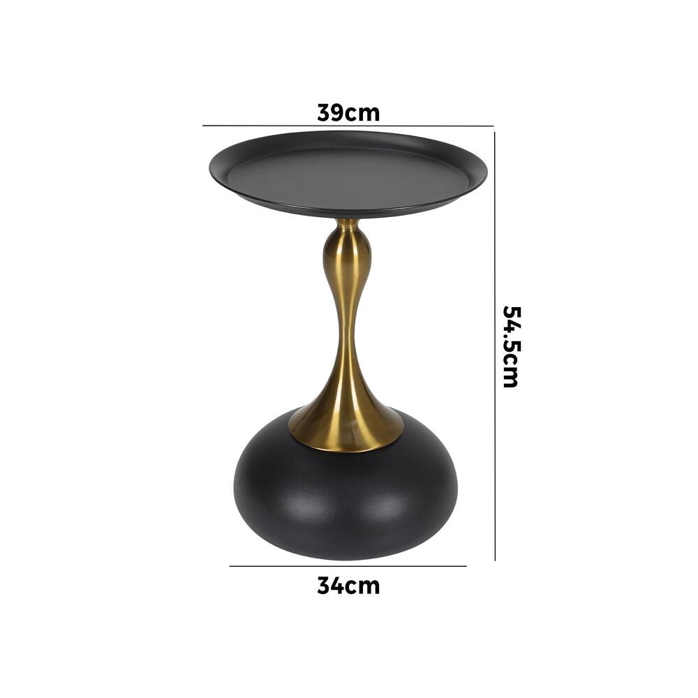 Oikiture Coffee Side Table Round Metal Black-Side Tables-PEROZ Accessories