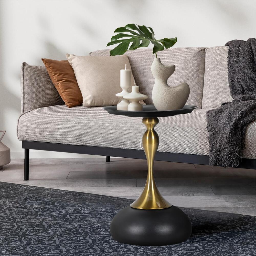 Oikiture Coffee Side Table Round Metal Black-Side Tables-PEROZ Accessories