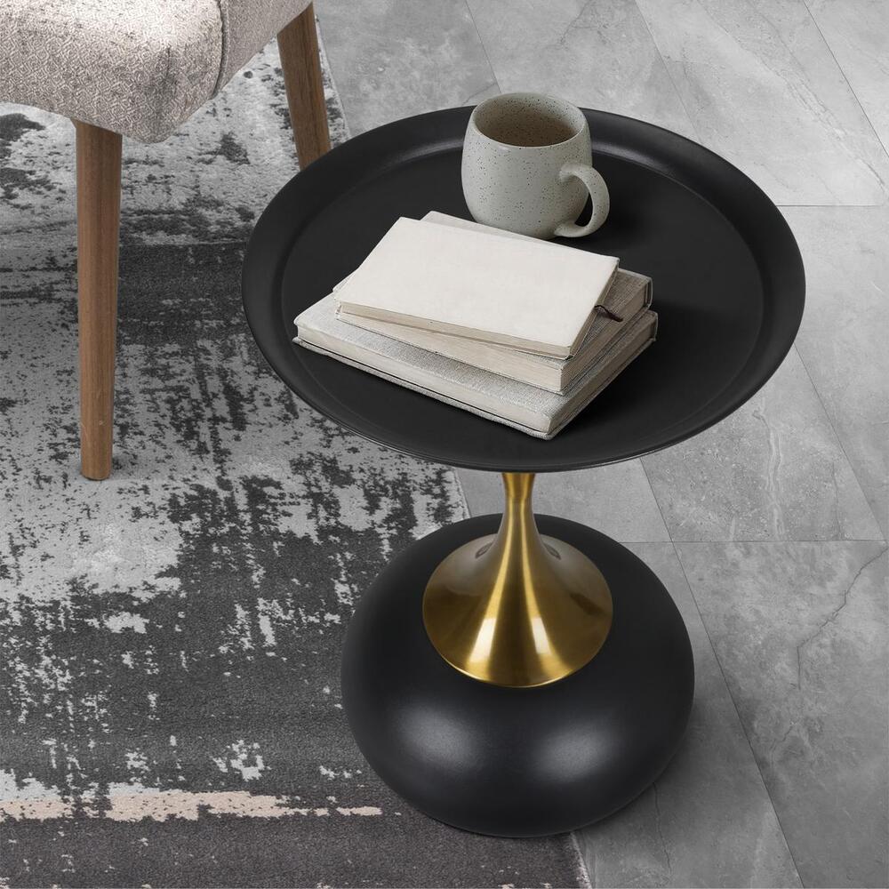 Oikiture Coffee Side Table Round Metal Black-Side Tables-PEROZ Accessories