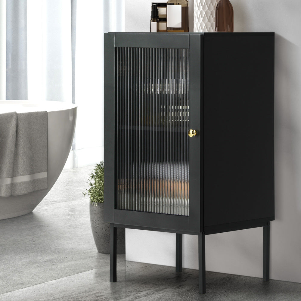 Oikiture Bathroom Cabinet Slim Tempered Glass Door Black-Bathroom Cabinets-PEROZ Accessories