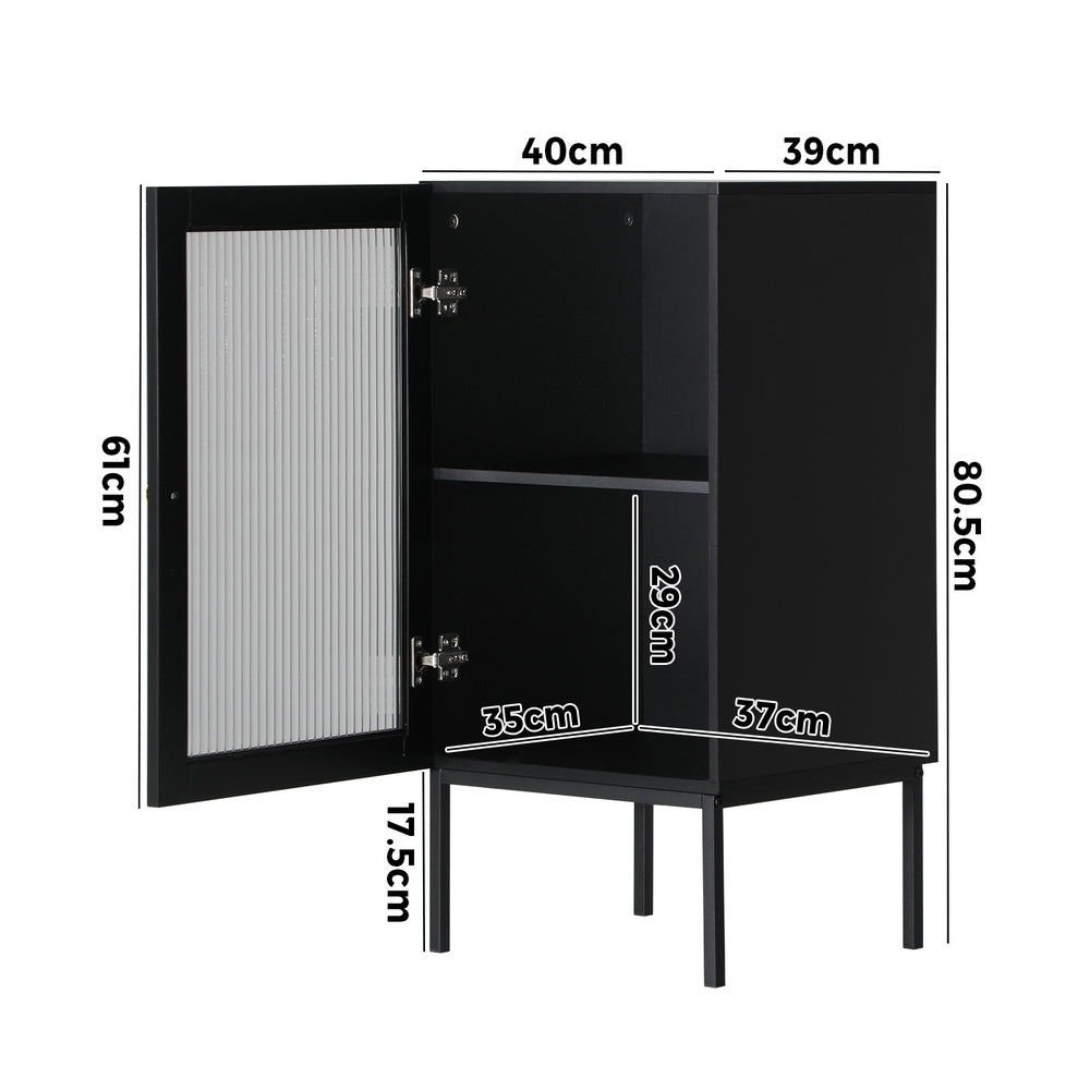 Oikiture Bathroom Cabinet Slim Tempered Glass Door Black-Bathroom Cabinets-PEROZ Accessories