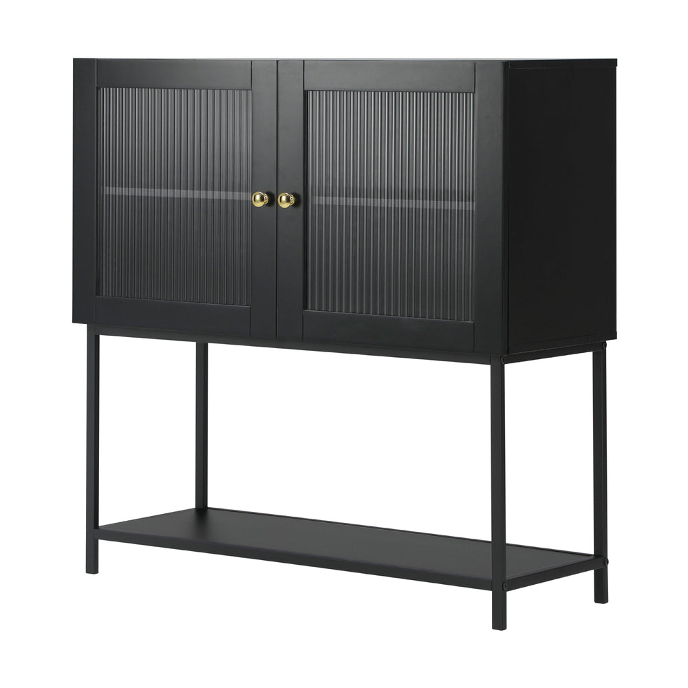 Oikiture Bathroom Cabinet Two Tempered Glass Door Black-Bathroom Cabinets-PEROZ Accessories