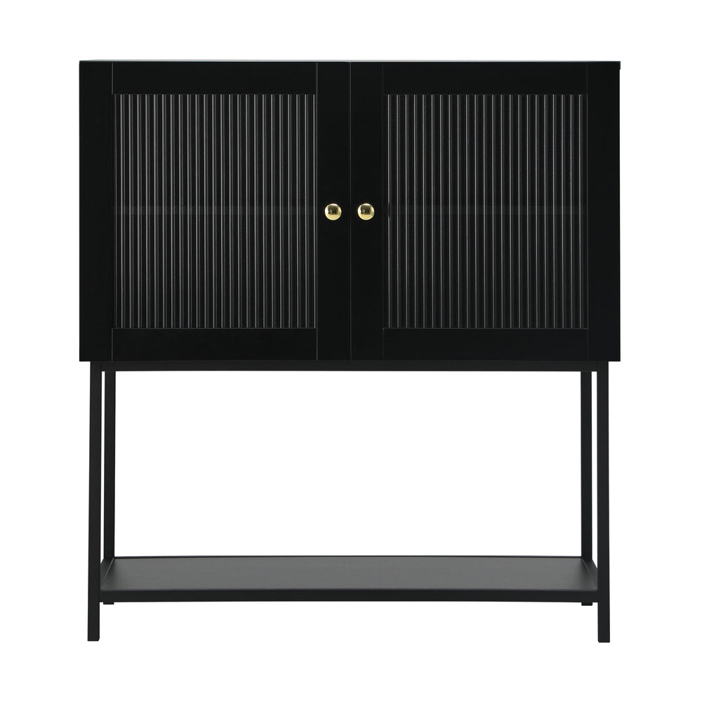 Oikiture Bathroom Cabinet Two Tempered Glass Door Black-Bathroom Cabinets-PEROZ Accessories