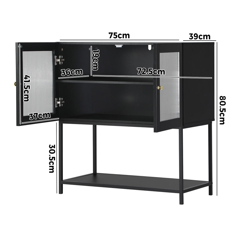 Oikiture Bathroom Cabinet Two Tempered Glass Door Black-Bathroom Cabinets-PEROZ Accessories