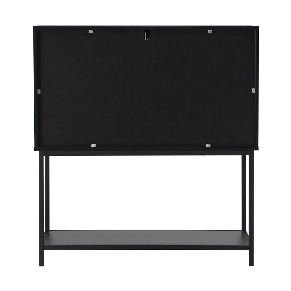 Oikiture Bathroom Cabinet Two Tempered Glass Door Black-Bathroom Cabinets-PEROZ Accessories
