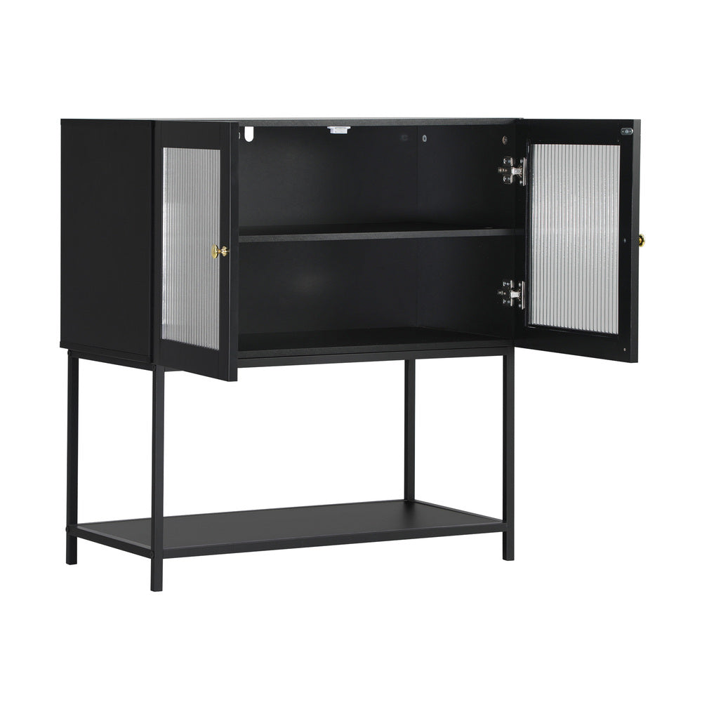 Oikiture Bathroom Cabinet Two Tempered Glass Door Black-Bathroom Cabinets-PEROZ Accessories