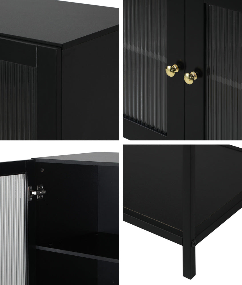 Oikiture Bathroom Cabinet Two Tempered Glass Door Black-Bathroom Cabinets-PEROZ Accessories