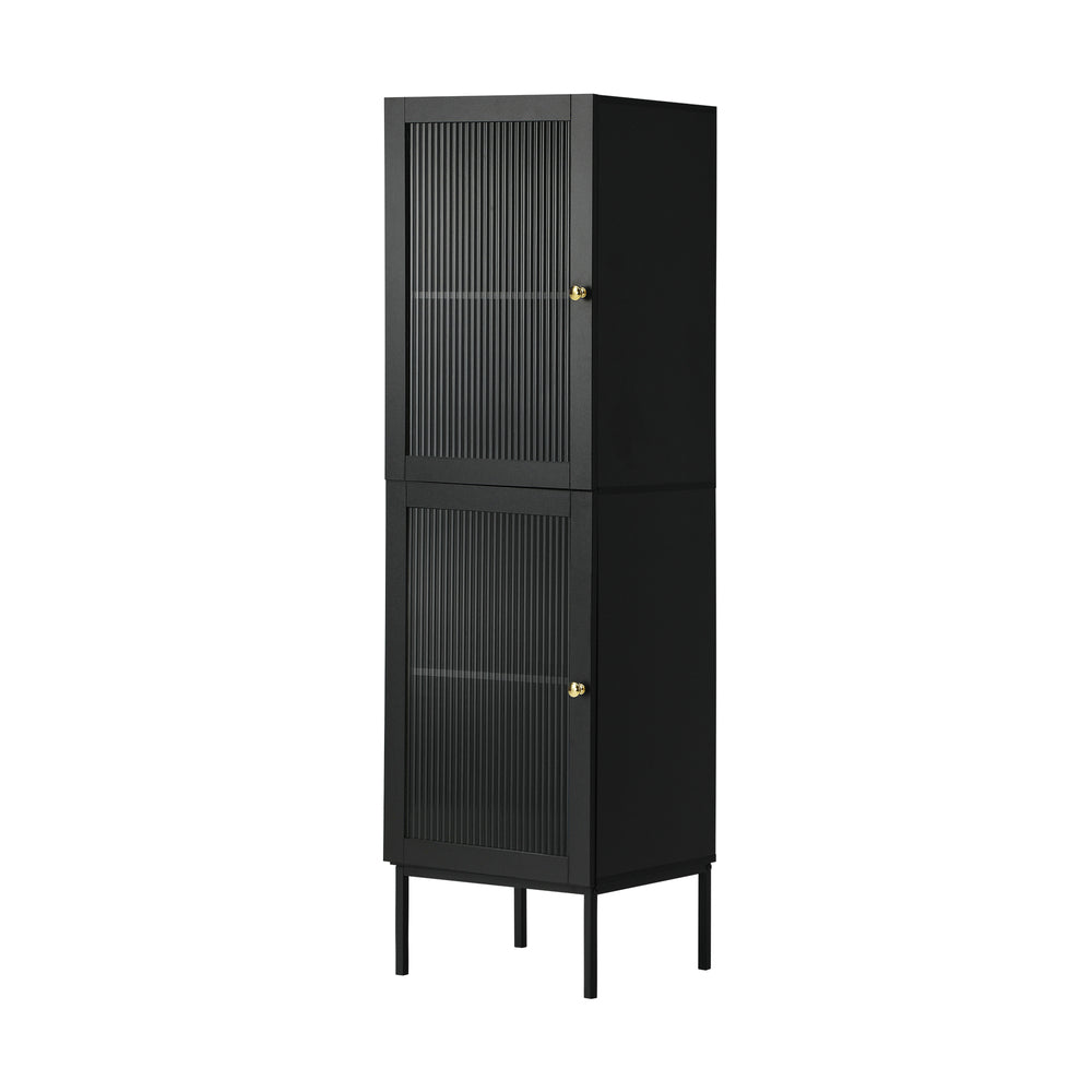 Oikiture Bathroom Cabinet Tempered Glass Door Tall Slim Black-Bathroom Cabinets-PEROZ Accessories