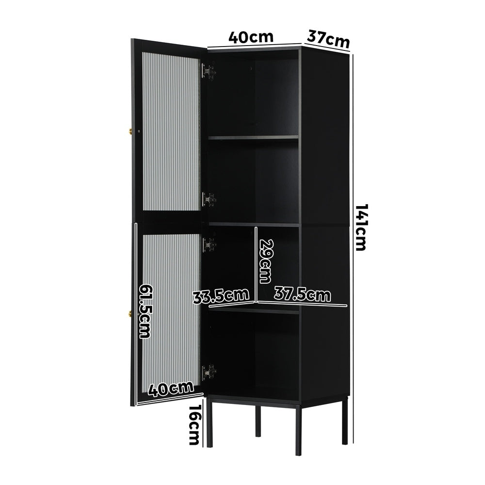 Oikiture Bathroom Cabinet Tempered Glass Door Tall Slim Black-Bathroom Cabinets-PEROZ Accessories