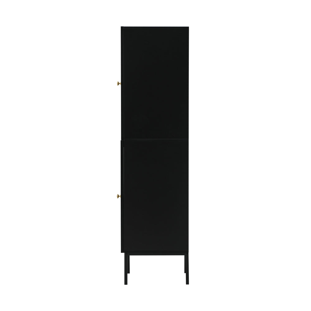 Oikiture Bathroom Cabinet Tempered Glass Door Tall Slim Black-Bathroom Cabinets-PEROZ Accessories