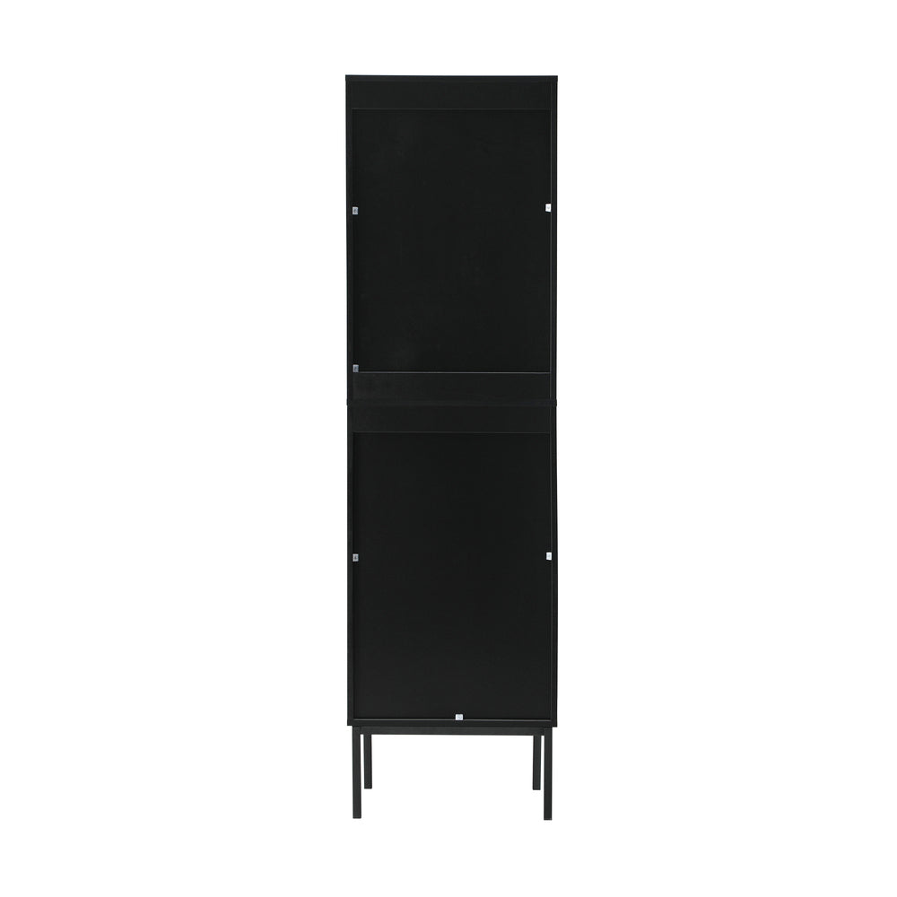 Oikiture Bathroom Cabinet Tempered Glass Door Tall Slim Black-Bathroom Cabinets-PEROZ Accessories