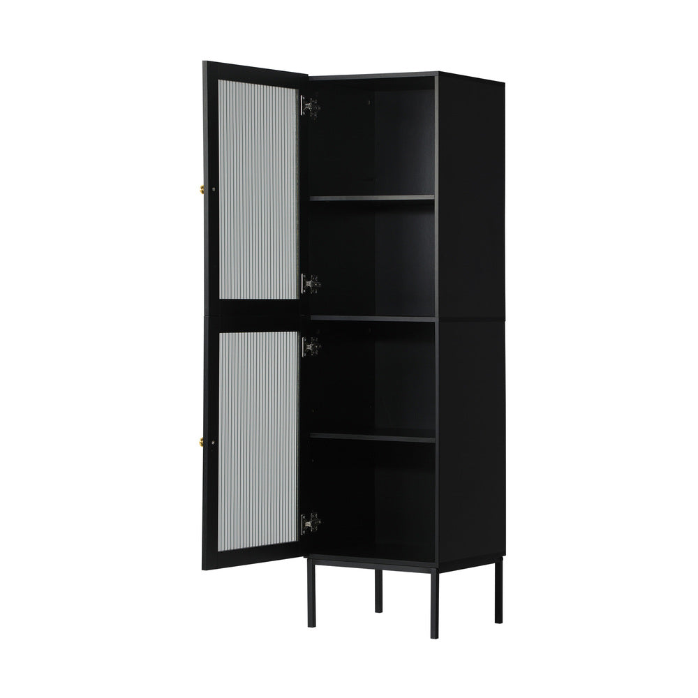 Oikiture Bathroom Cabinet Tempered Glass Door Tall Slim Black-Bathroom Cabinets-PEROZ Accessories