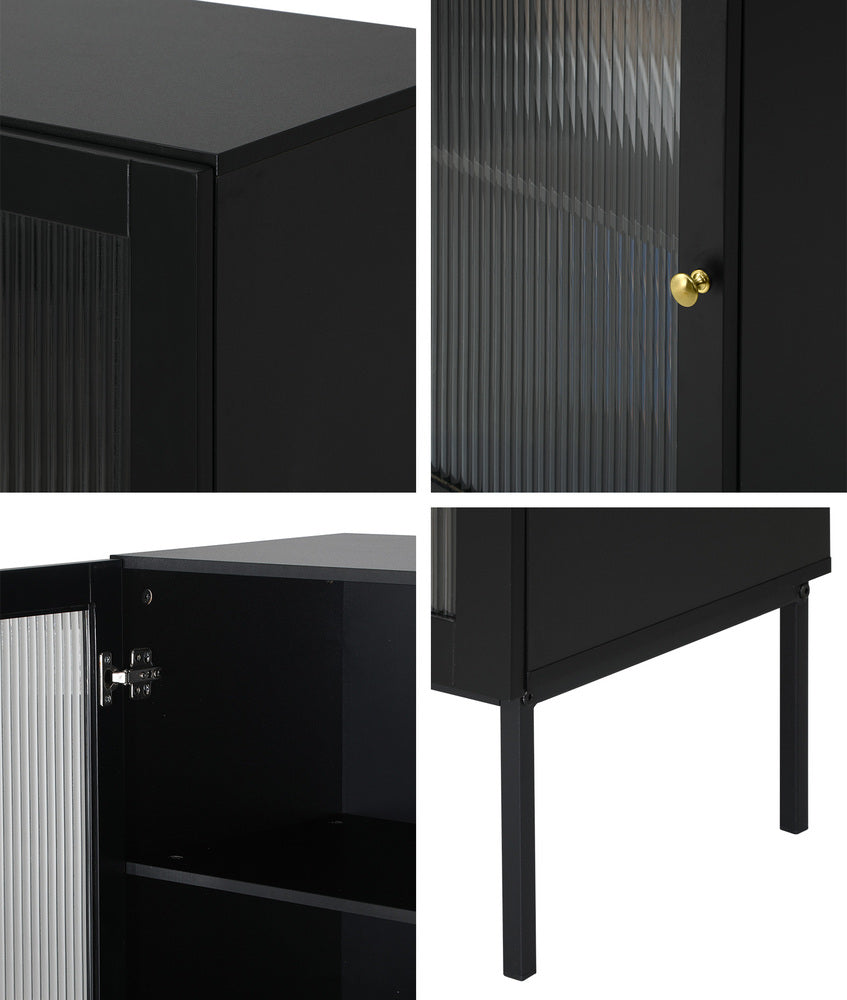 Oikiture Bathroom Cabinet Tempered Glass Door Tall Slim Black-Bathroom Cabinets-PEROZ Accessories