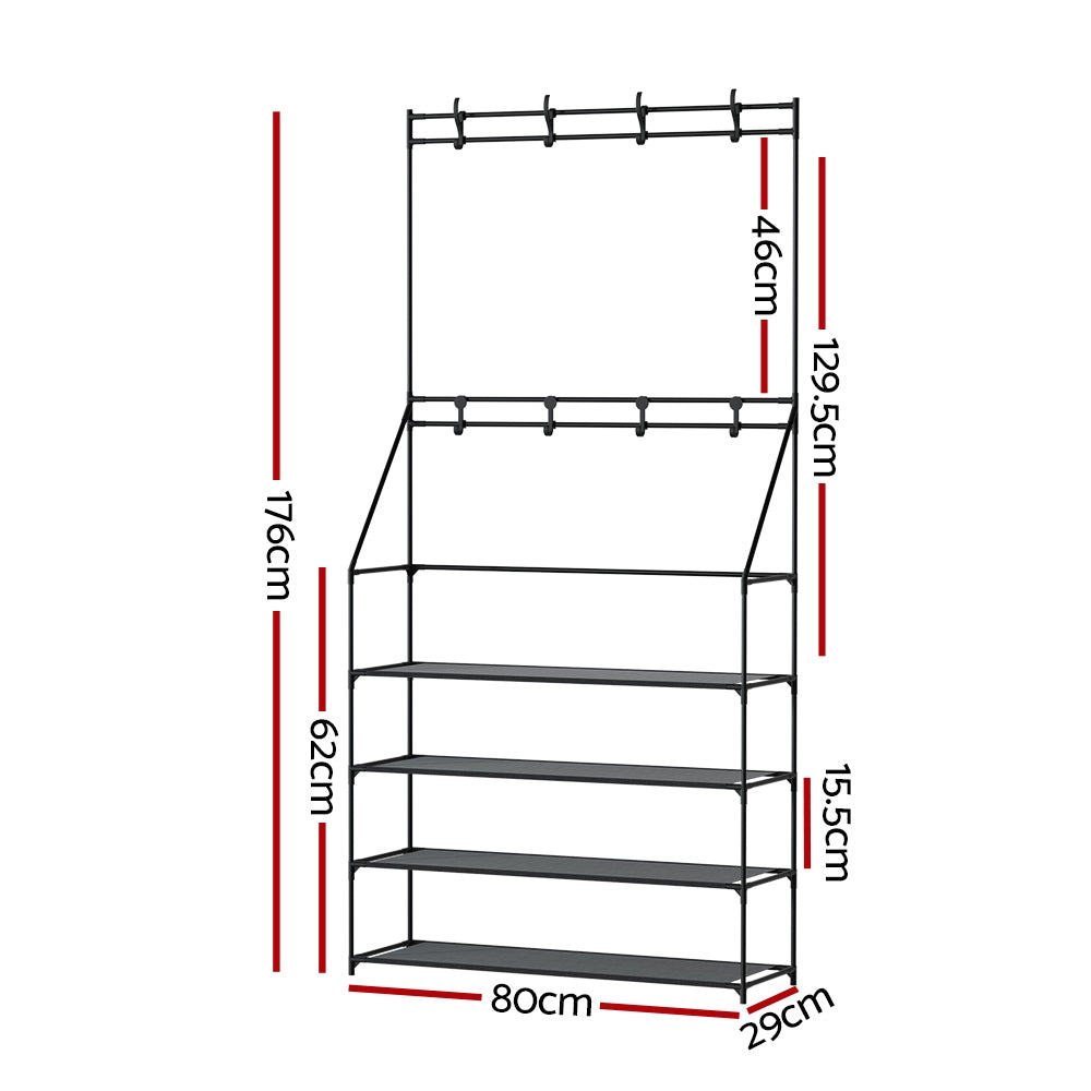 Artiss Shoe Rack Hall Tree 16 Pairs Black-Coat Racks-PEROZ Accessories