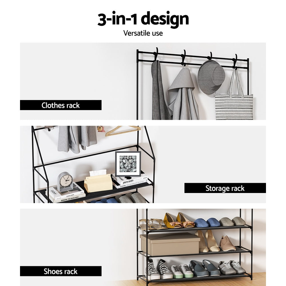 Artiss Shoe Rack Hall Tree 16 Pairs Black-Coat Racks-PEROZ Accessories