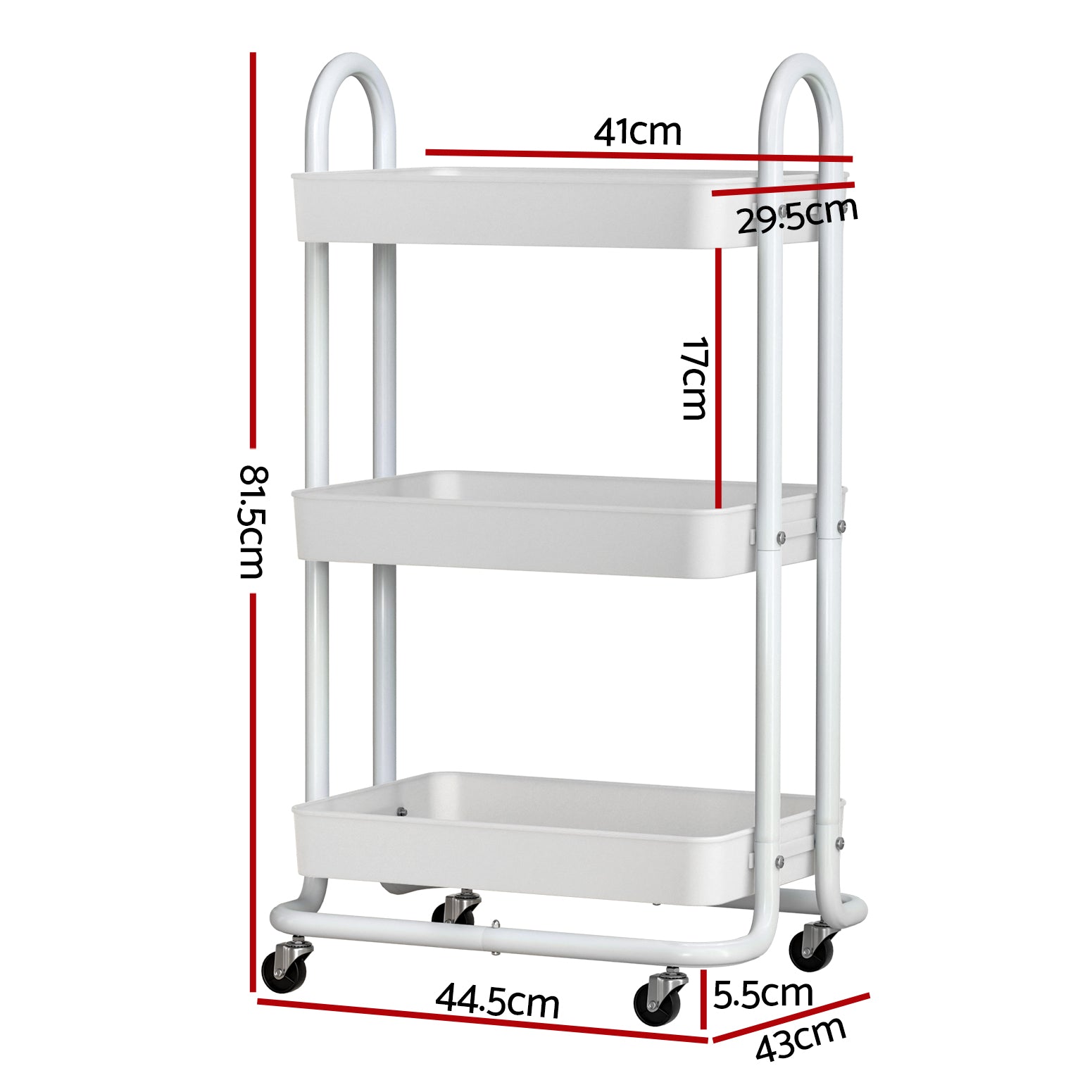 Artiss Storage Trolley Kitchen Cart 3 Tiers Rack Shelf Organiser Wheels White-Home & Garden > Storage-PEROZ Accessories