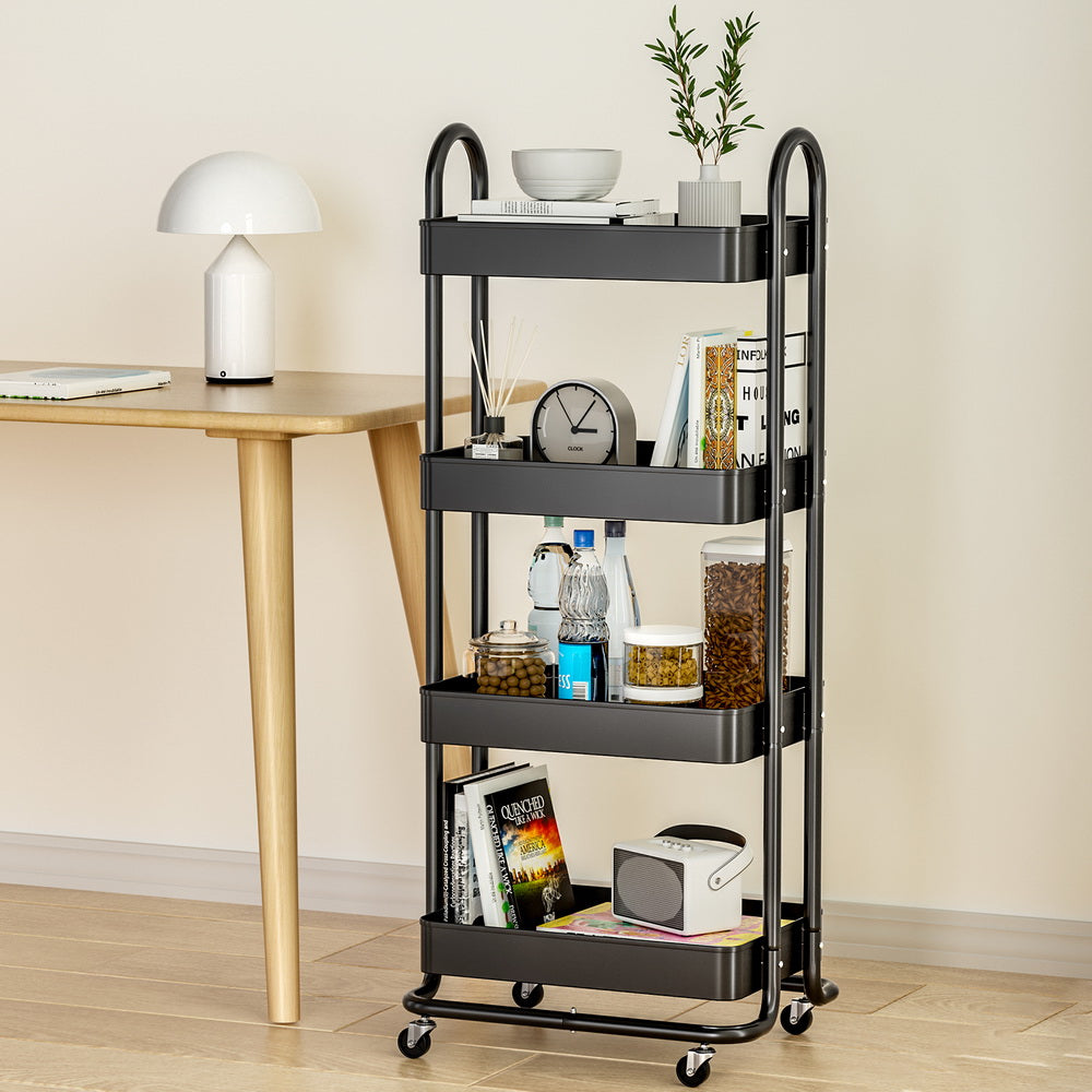 Artiss Storage Trolley Kitchen Cart 4 Tiers Black-Furniture > Dining-PEROZ Accessories